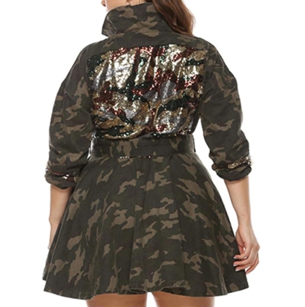Camouflage Sequin Cotton Denim Jacket/Mini Dress